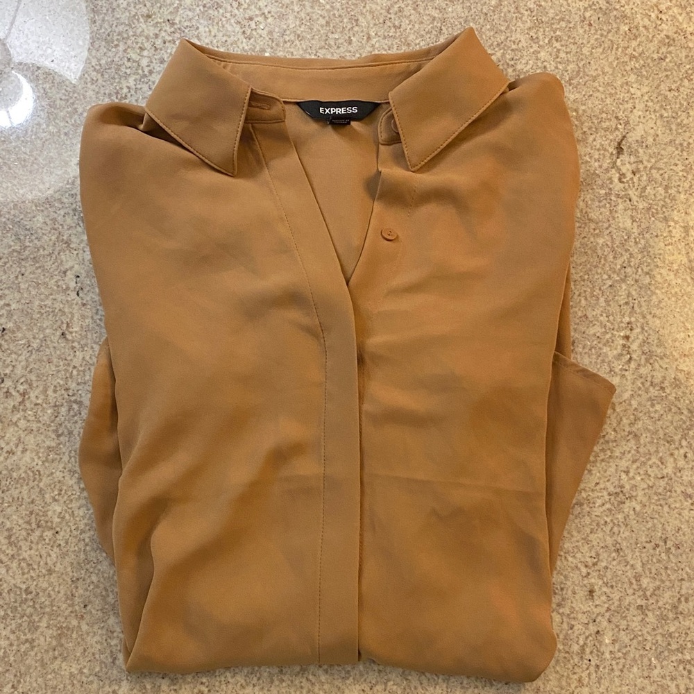 Express Camel Button-Up Blouse
